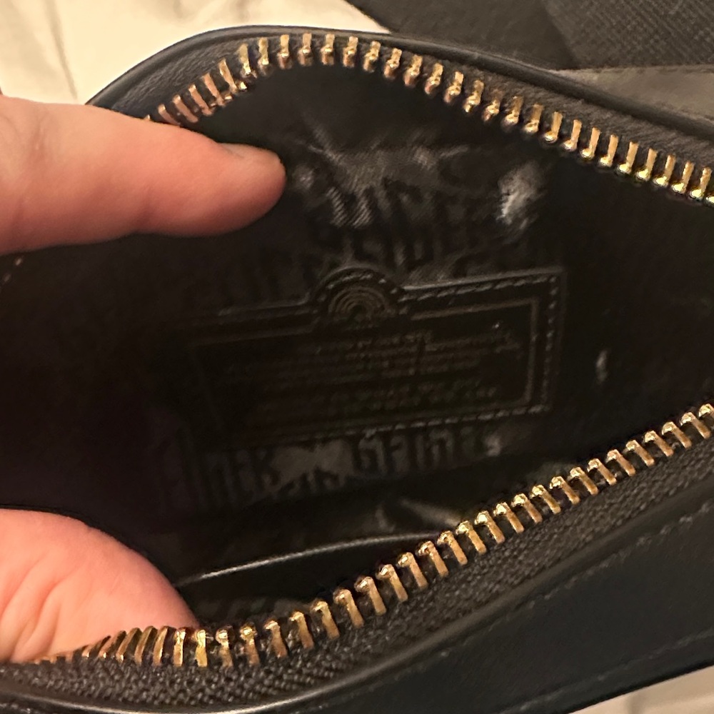 Kurt Geiger Black and Metallic Gold Diagonal Stripe Crossbody - Picture 3 of 8